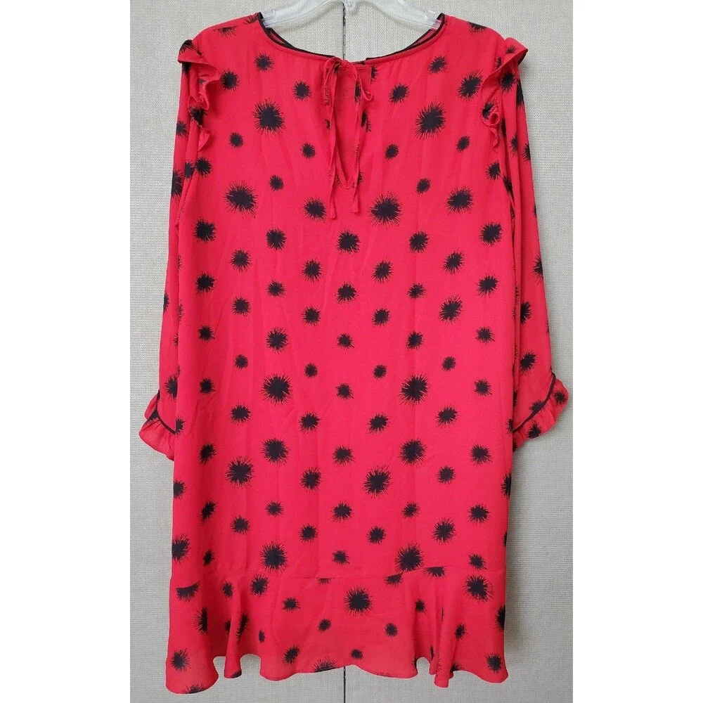 Who What Wear Red Ruffle Long Sleeve Peplum Hem Tie Back Shift Dress Size XL